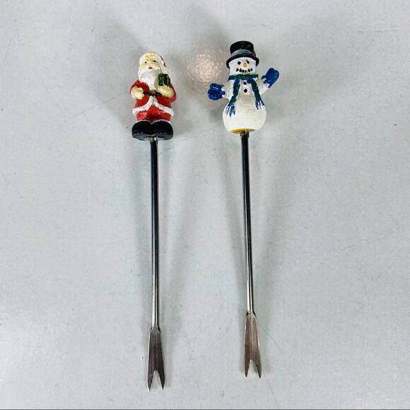 Holiday Pick Toothpick Metal Servers Santa Snowman - Picture 1 of 3